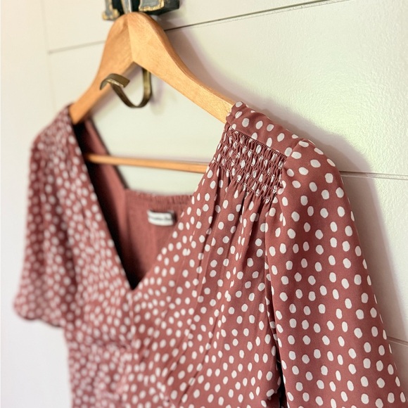 Abercrombie & Fitch Short Sleeve Smocked Pink White Polka Dot Mini Dress xSmall - Picture 5 of 12